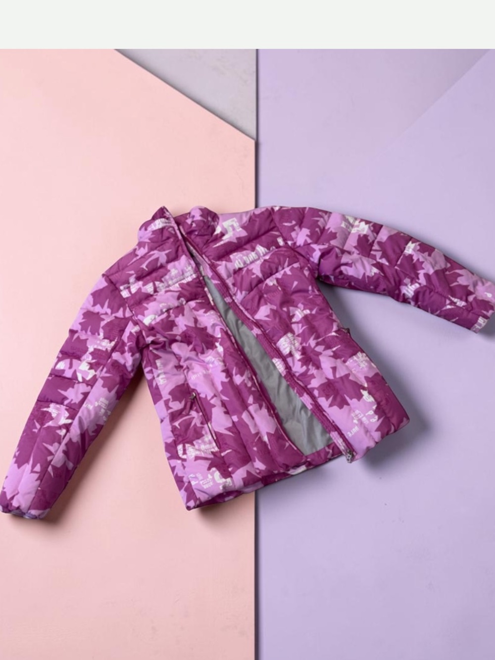 Bogner Girls' Pink and Purple Leaf-Print Puffer Jacket